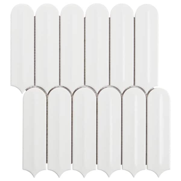 Ivy Hill Tile Medley Feather Cloud White 11.41 in. x 12.87 in. Glossy Ceramic Mosaic Wall Tile (1.01 sq. ft./Each) EXT3RD110304