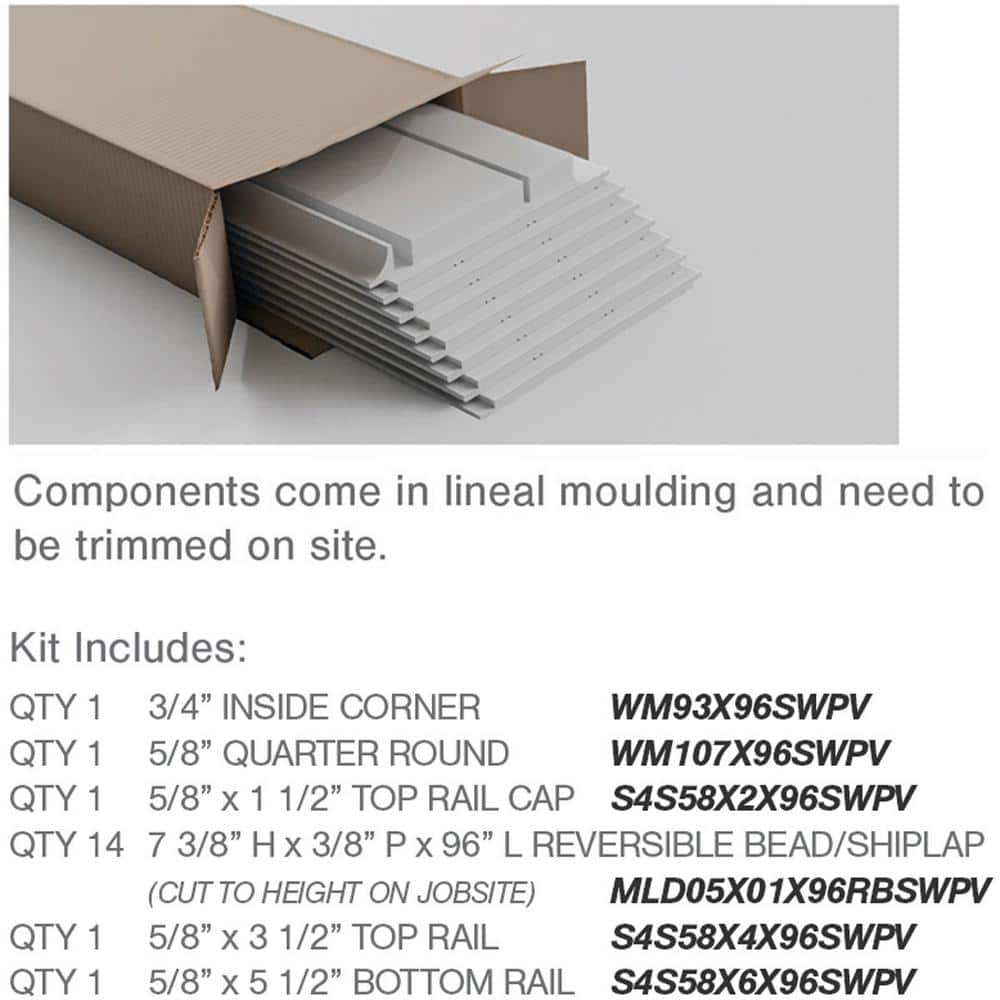 Deluxe White PVC Beadboard Wainscoting Kit for 104" Height