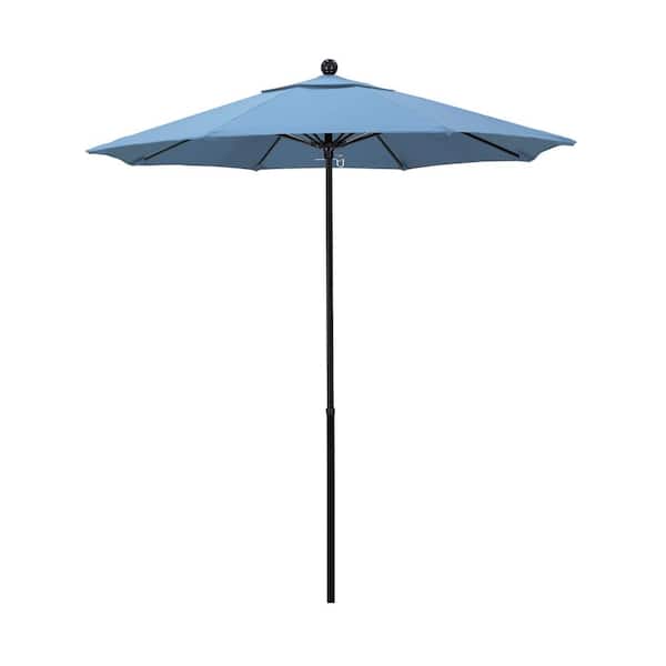 California Umbrella 7.5 ft. Black Fiberglass Commercial Market Patio Umbrella with Fiberglass Ribs and Push Lift in Air Blue Sunbrella