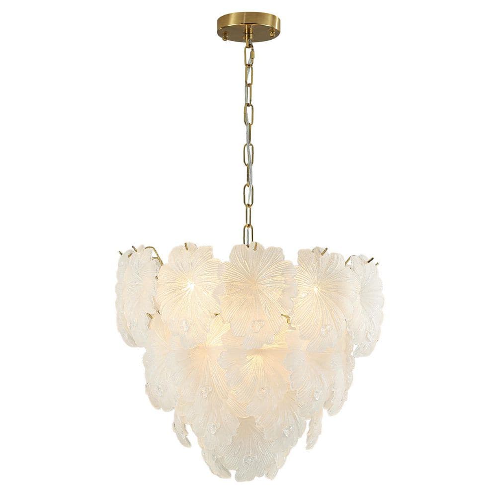 18.11 in. 5-Light Gold Floral Chandelier with Textured Glass, Adjustable Hanging Pendant Light for Living Room price history on PriceWatchPro