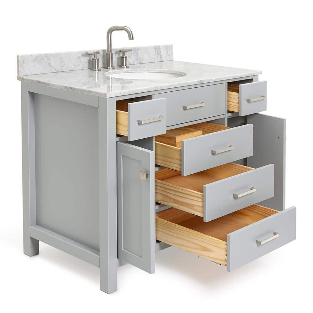 Gray Freestanding Single Vanity with Marble Top