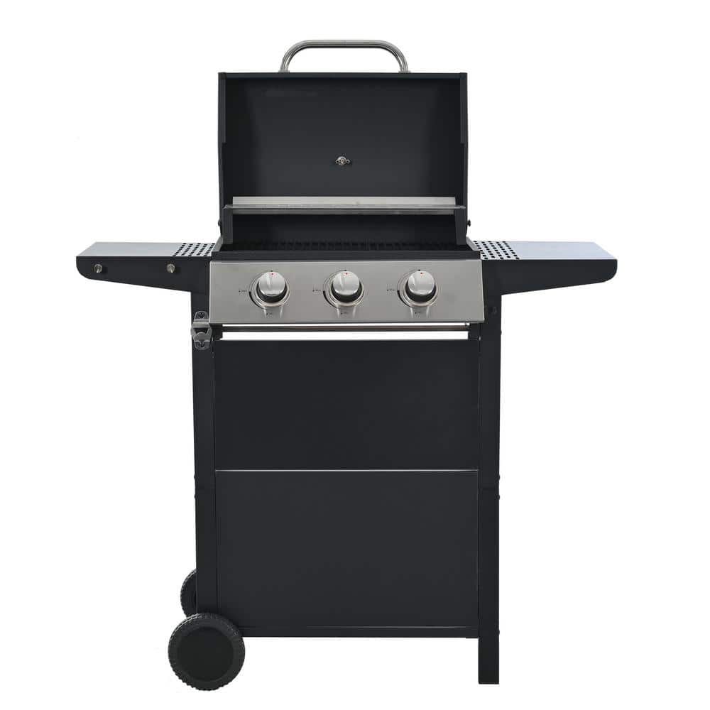 FIROMO Portable 3-Burner Stainless Steel Propane Grill, in Black, with Thermometer