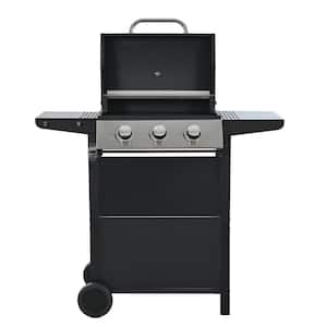 Portable 3-Burner Stainless Steel Propane Grill, in Black, with Thermometer