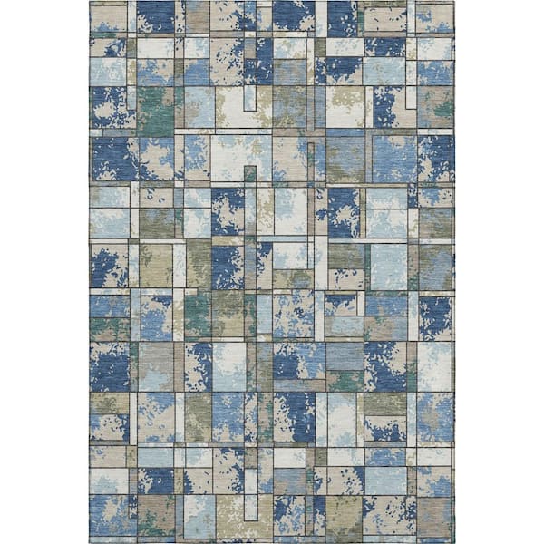 Mayfield Premium Machine Washable Abstract AMF2442 Blue 5 ft. x 7 ft. 6 in. Area Rug