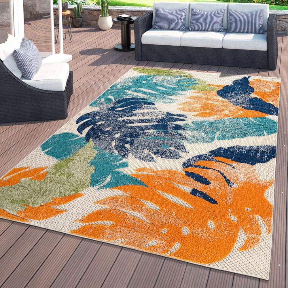 Arles Palm Floral Leaves Multi-Color Synthetic 5' x 7' Area Rug