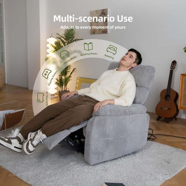 Unbranded Light Gray Corduroy Adjustable Recliner Chair Electric Zero Gravity Recliner Elegant Single Sofa Lounge Chair