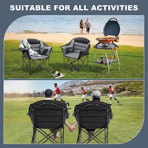 Oversized Camping Chair Balck Metal Garden Stool Heavy Duty Chair with Carry Bag, Folding Moon Saucer Chair (1-Pack)