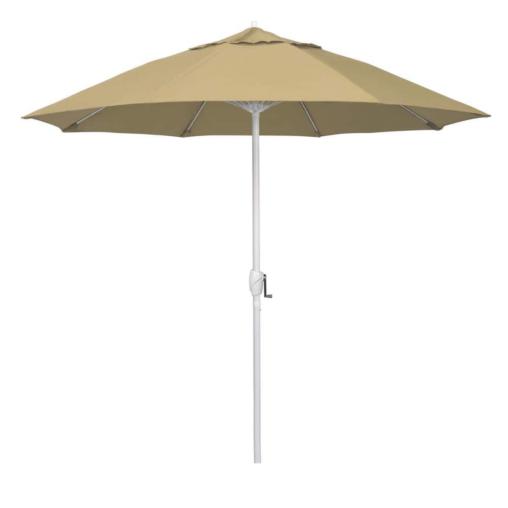 9 ft. Matted White Aluminum Market Patio Umbrella Fiberglass Ribs and Auto Tilt in Champagne Olefin price history on PriceWatchPro