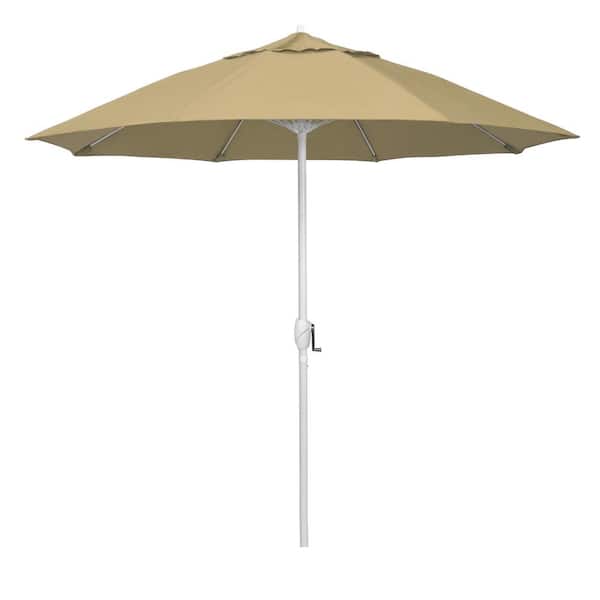California Umbrella 9 ft. Matted White Aluminum Market Patio Umbrella Fiberglass Ribs and Auto Tilt in Champagne Olefin