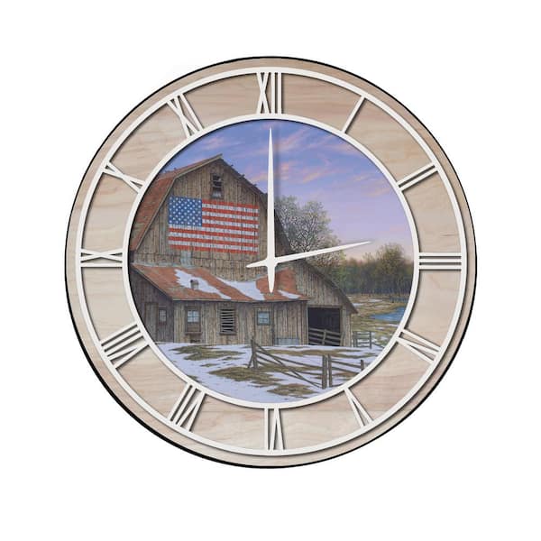Unbranded "Enduring Legacy Barn" Woodgrain Accent and White Numbers Imaged Wall Clock