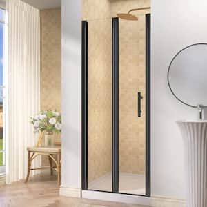 32 to 33.25 in. W x 72 in. H Bifold Hinged Shower Panel Swing Frameless Shower Door in Black with Clear Glass and Handle