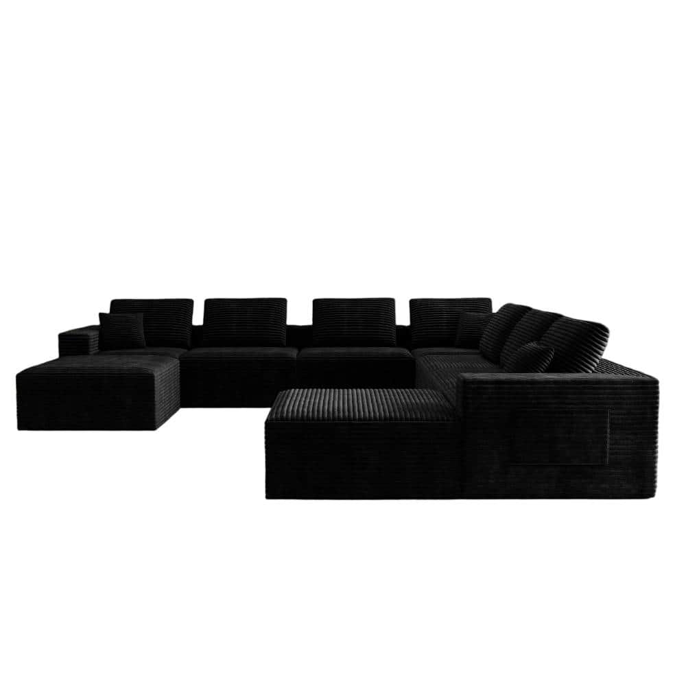 142 in. Modular 9-piece Plush Corduroy Sectional Sofa with Chaise Lounge in Black durable construction price history on PriceWatchPro