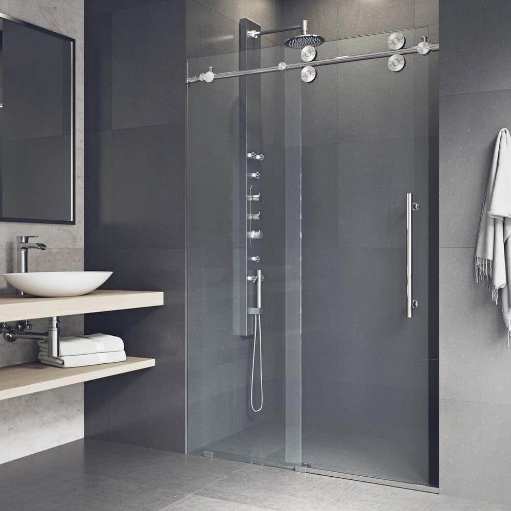 Elan 72" Frameless Clear Glass Sliding Shower Door with Stainless Steel Hardware