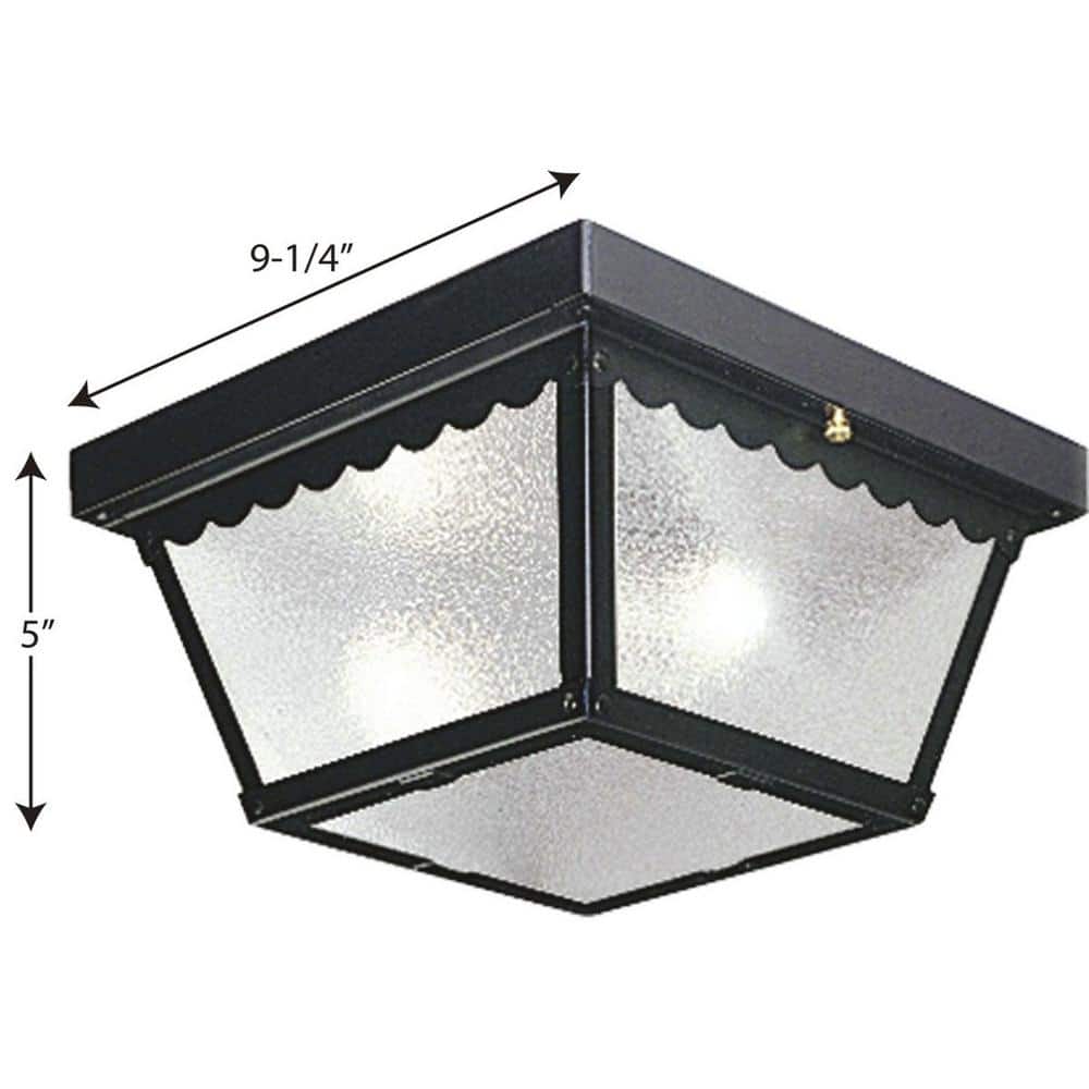 Matte Black and Textured Glass 2-Light Flush Mount