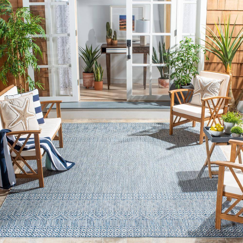 Square Blue Synthetic Non-slip Stain-resistant Area Rug