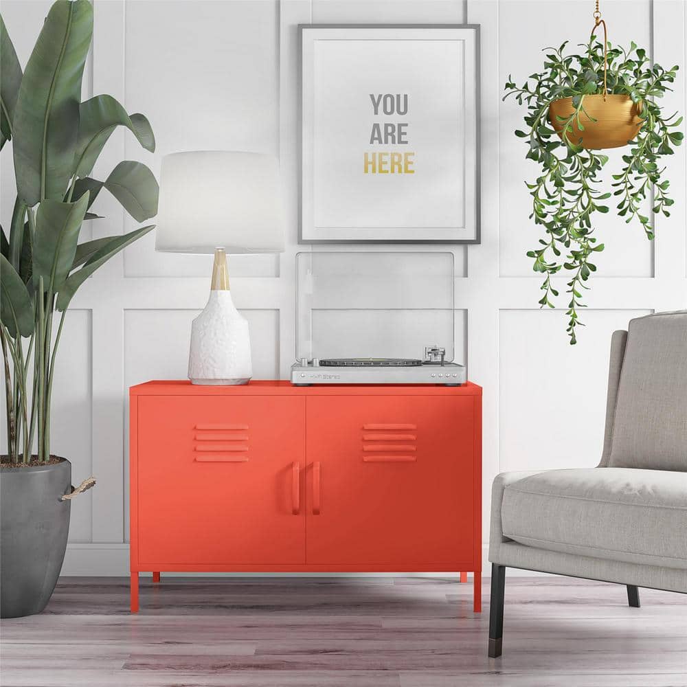 Orange Metal Locker Accent Cabinet with Adjustable Shelving