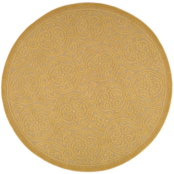 Cambridge 10 ft. x 10 ft. Round Light Gold/Dark Gold Geometric Ornate Area Rug