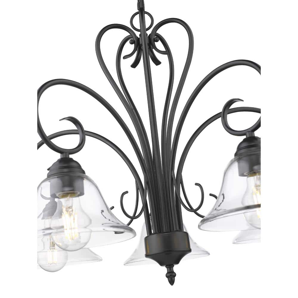Homestead Transitional 5-Light Chandelier in Matte Black with Clear Glass