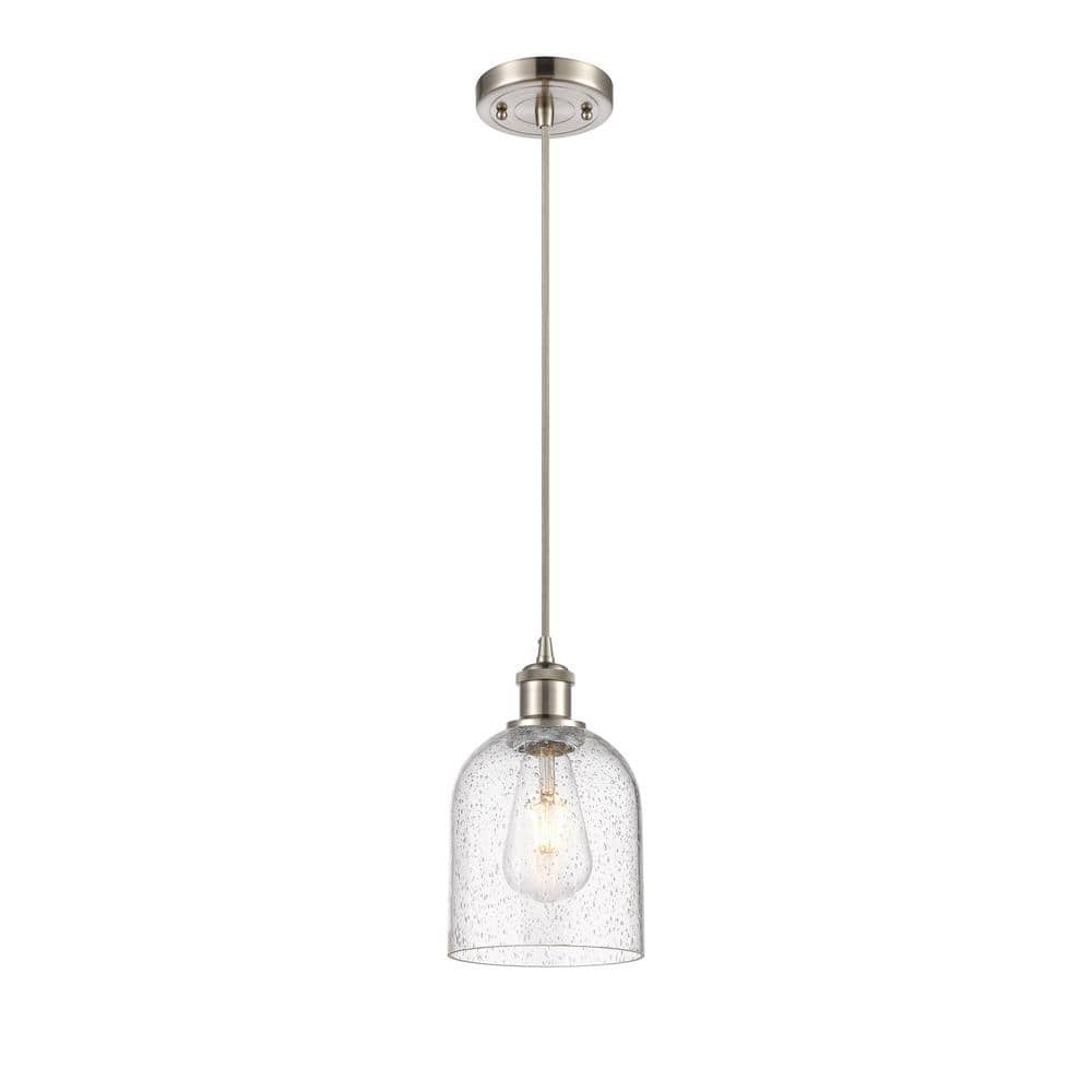 Bella 100-Watt 1-Light Brushed Satin Nickel Standard Mini Pendant Light with Seeded Glass Shade, No Bulbs Included price history on PriceWatchPro