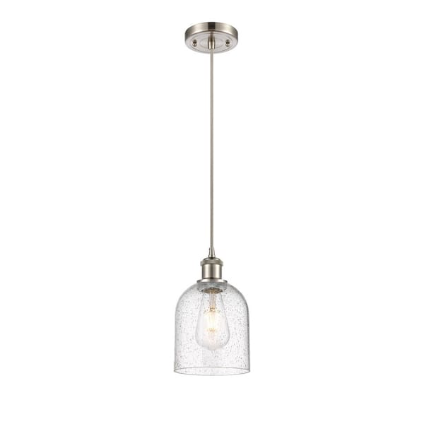 Bella 100-Watt 1-Light Brushed Satin Nickel Standard Mini Pendant Light with Seeded Glass Shade, No Bulbs Included