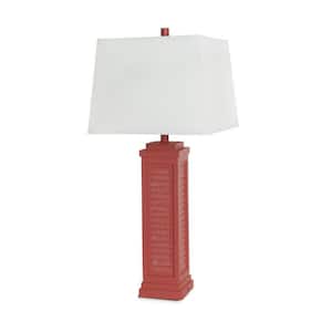 32 in. Red Standard Light Bulb Bedside Table Lamp with White Cotton Shade
