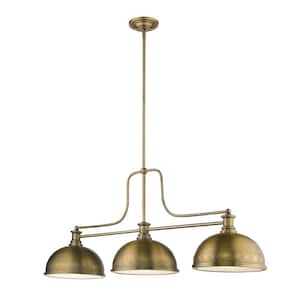 Melange 3-Light Heritage Brass Billiard Light with Heritage Brass Shade Island or with No Bulbs Included