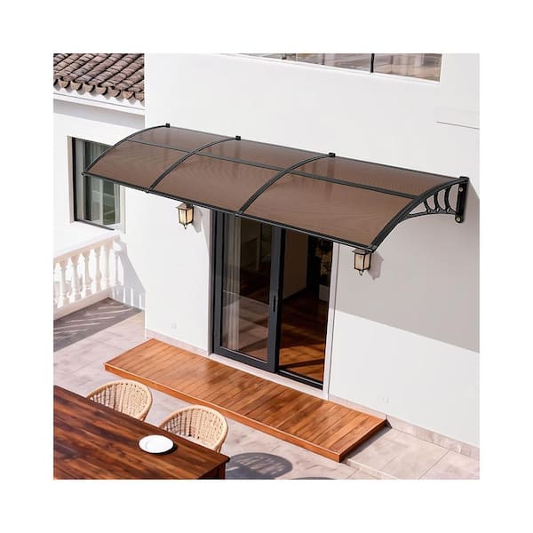 Exterior Front Door Window Awnings, 38 x 117 in. Overhang Polycarbonate Door Canopy for Porch Patio, Brown, 2025 Update