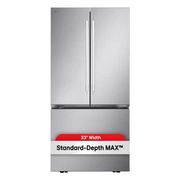 33 in. W. 25 cu. ft. Smart 3-Door French Door Refrigerator Standard Depth MAX in PrintProof Stainless Steel