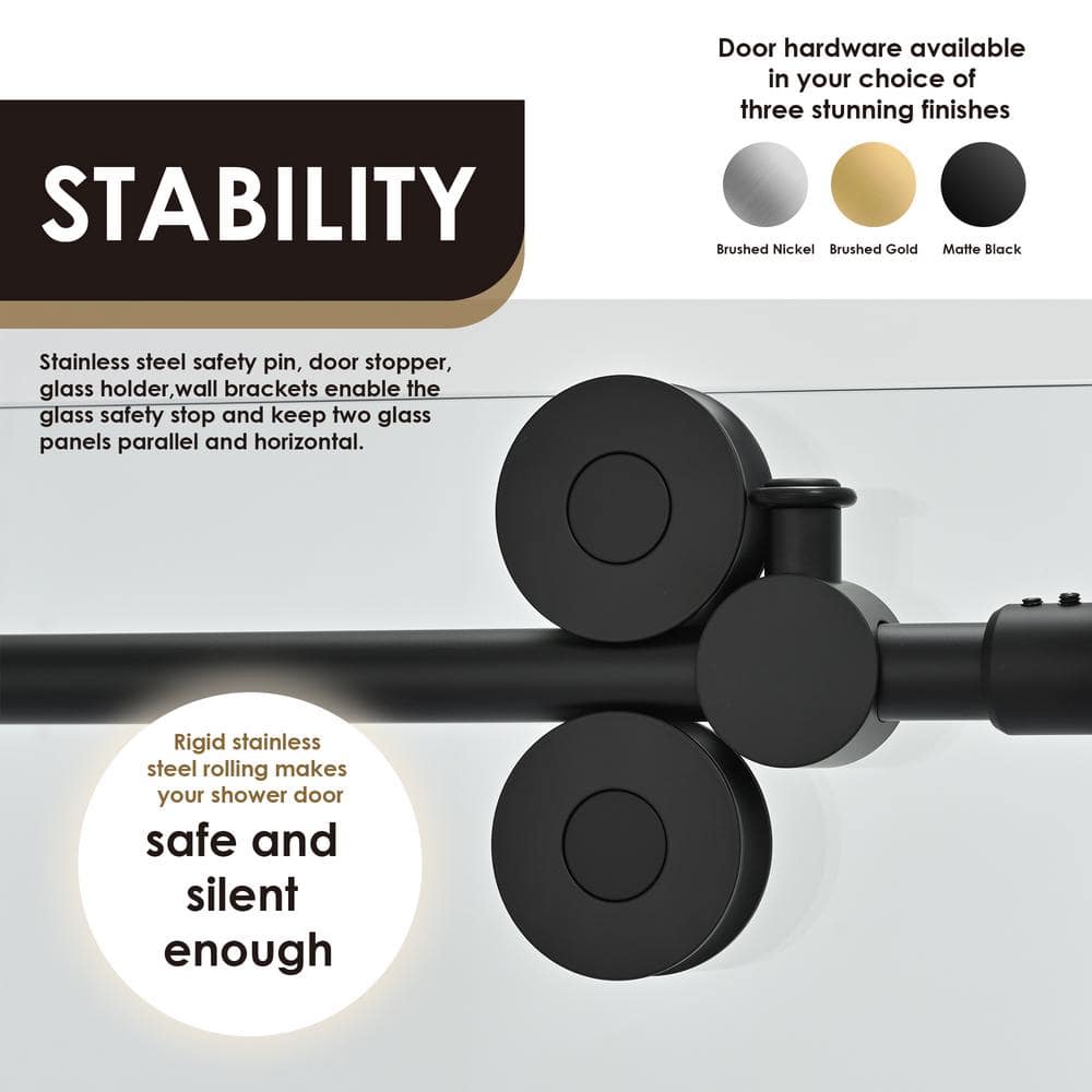 Altair Matte Black Frameless Sliding Shower Door with Clear Glass