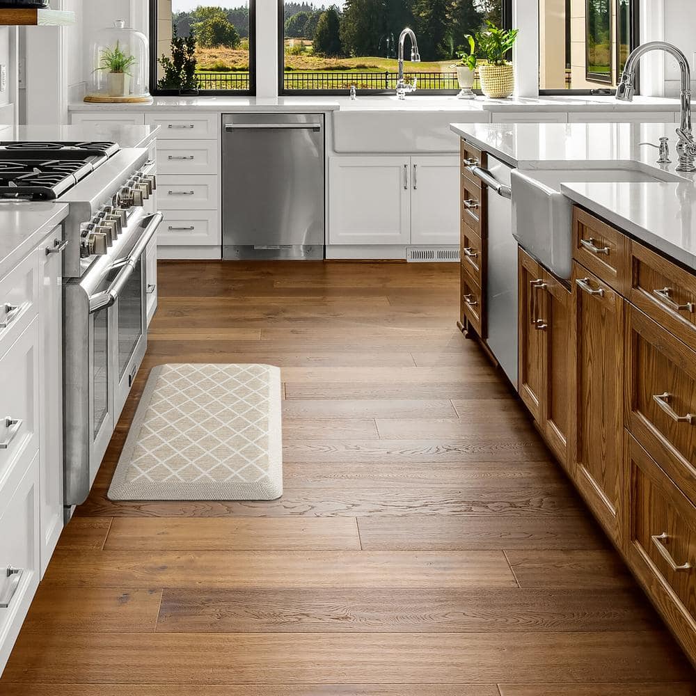 Beige Trellis Memory Foam Anti-Fatigue Kitchen Mat