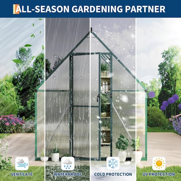 homfan 6x7 FT Heavy Duty Greenhouse, Aluminum Frame, PC Panels