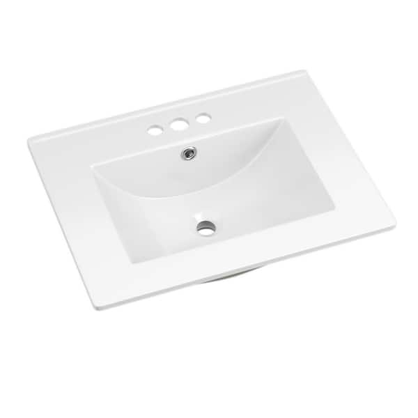 3-Hole 24 in. W x 18.25 in. D Classic Contemporary Rectangular Ceramic Single Sink Basin Vanity Top in White