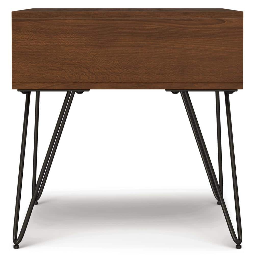 Hunter Walnut Veneer Industrial End Table with Metal Hairpin Legs