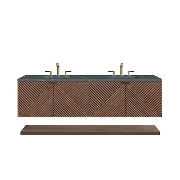 James Martin Vanities Marcello 72.0 in. W x 23.5 in. D x 37.2 in. H Bathroom Vanity in Chestnut with Parisien Bleu Silestone Quartz Top