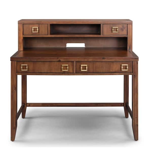 Home Styles 46 in. Rectangular Brown 4 Drawer Writing Desk with Built-In Storage