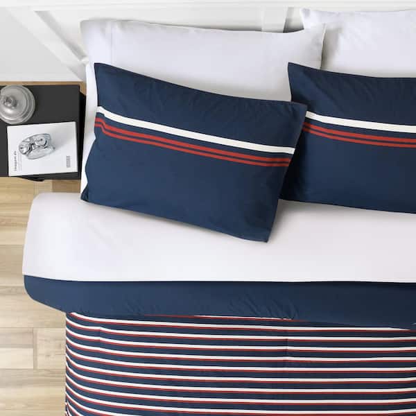 Buy NAUTICA Multi Super Soft 100% Cotton King Bedsheet With 2 Pillow Covers  -3Pc Set (Fairwater) Abstract-Red/Blue