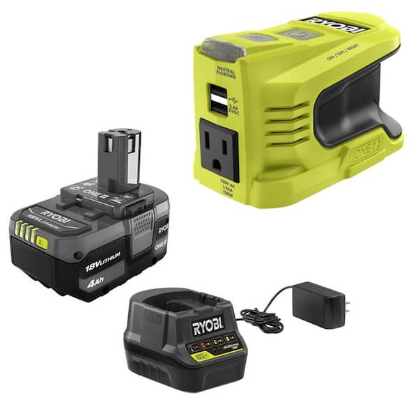 RYOBI 150 Watt Push Start Power Source for ONE 18 Volt Battery with 4.0 Ah Battery and Charger RYi150BG BK The Home Depot