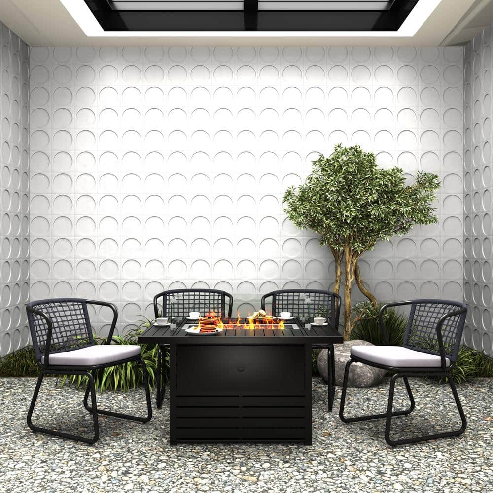 Black 43.3 in. 35000 BTU Rectangular Aluminum Outdoor Fire Pit Table with G