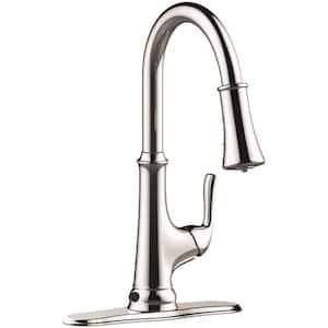 Creswell Single-Handle Pull-Down Sprayer Kitchen Faucet with Touchless Sensor and LED Light in Chrome