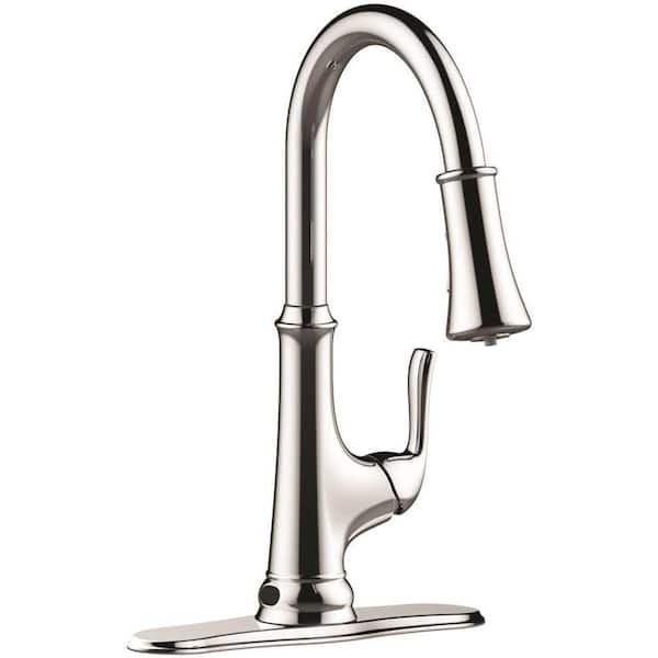 Premier Creswell Single-Handle Pull-Down Sprayer Kitchen Faucet with Touchless Sensor and LED Light in Chrome