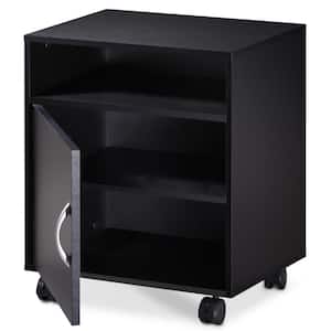 Printer Stand with Adjustable Storage Shelves, Mobile Black Wood Work Cart on Wheels for Home Office