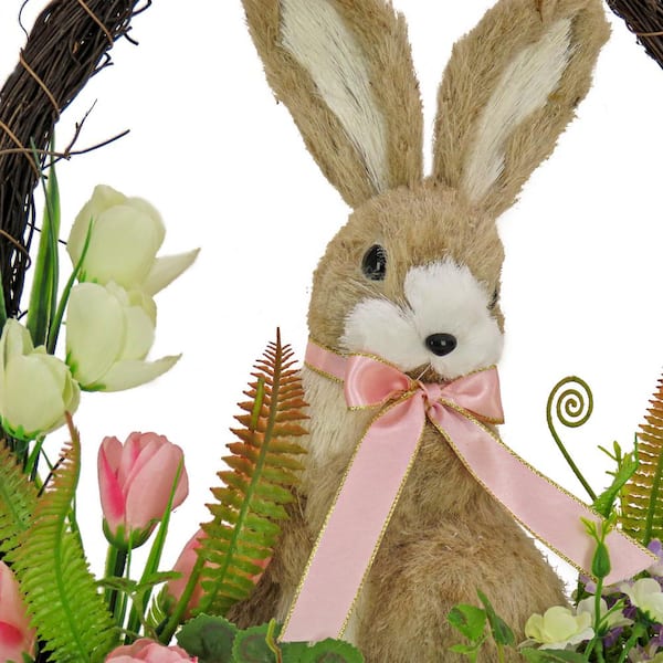 Wired Easter Bunnies & Eggs Natural Bow (2.5