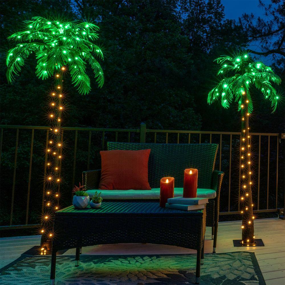 5' Green and White LED Lighted Outdoor Christmas Palm Tree
