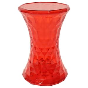 Clio 12 in. Transparent Red Diamond Plastic Side Table