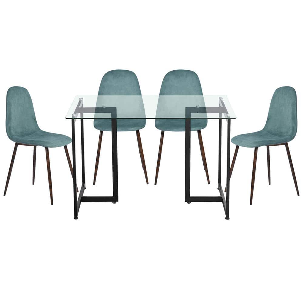 Homy Casa Slip Charlton Green 5Pcs Dining Set with Glass Top Black Leg