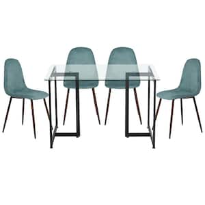 Slip Charlton Green 5-Pcs Dining Set with Glass Top Black Leg Table and Fabric Upholstered Chairs