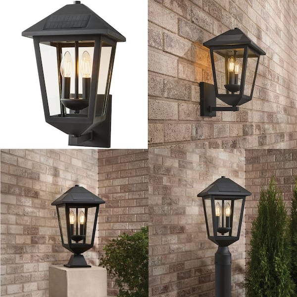 Hampton Bay Everlake 15 in. H Black Outdoor Solar LED Post Light
