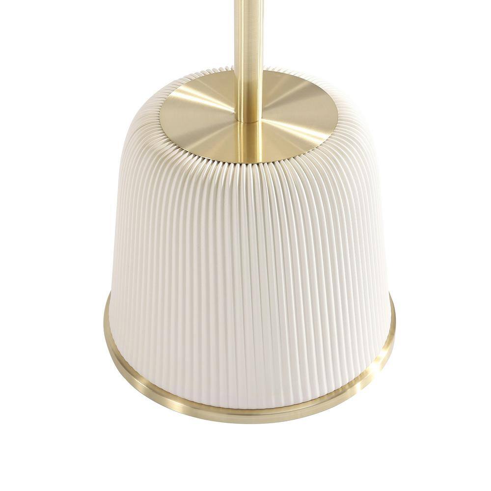 Cream and Gold Round Metal Accent Table with Ridged Base