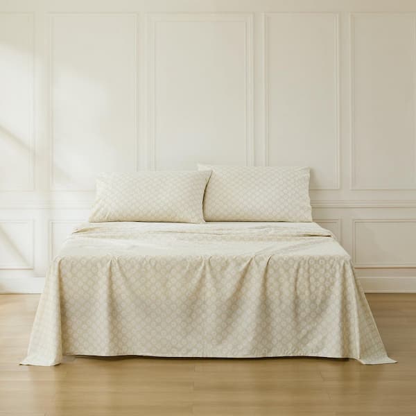 Sophie Cotton 4-Piece Set Neutral Damask Cotton King Sheet Set