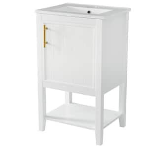 20 in. W x 15 in. D x 33 in. H Freestanding Bath Vanity in White with White Ceramic Top